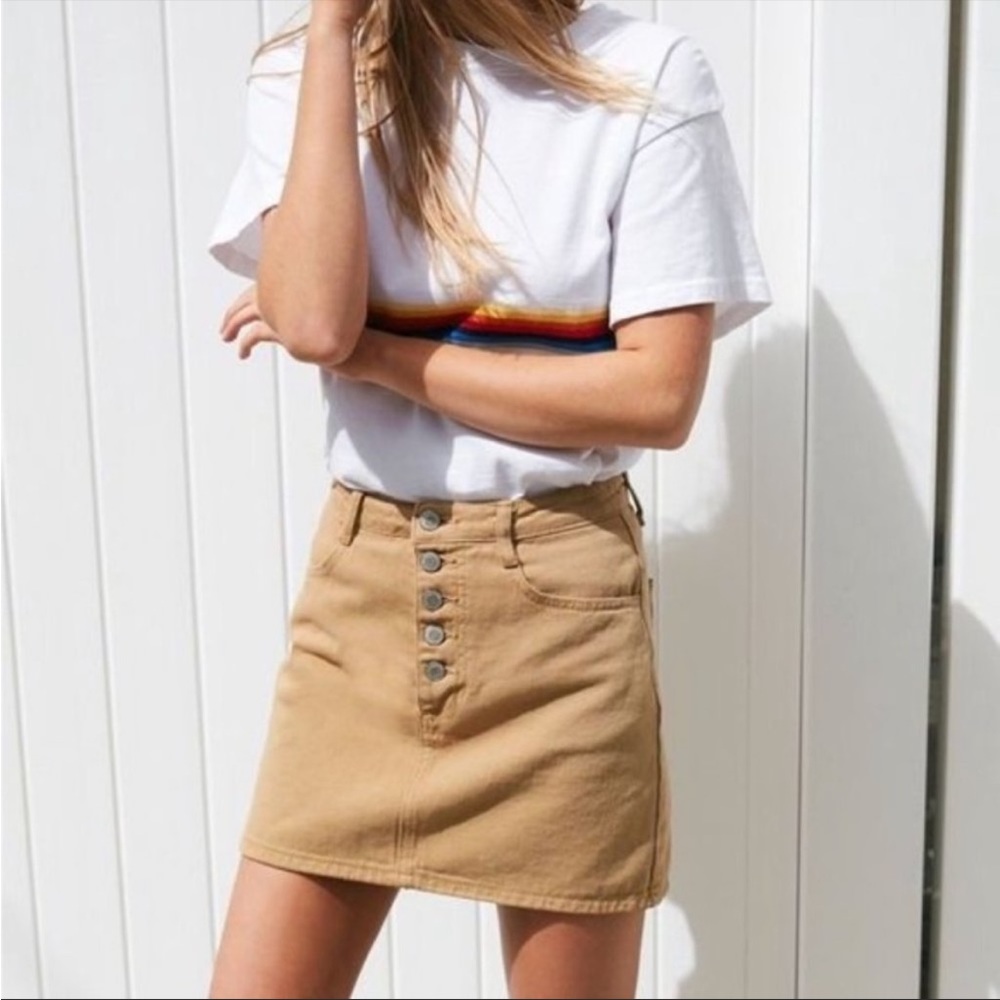 John Galt Beige/Mustard Yellow Denim Mini-Skirt, Size M